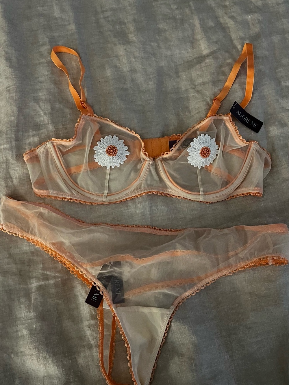 Adore Me Orange Floral Lingerie set